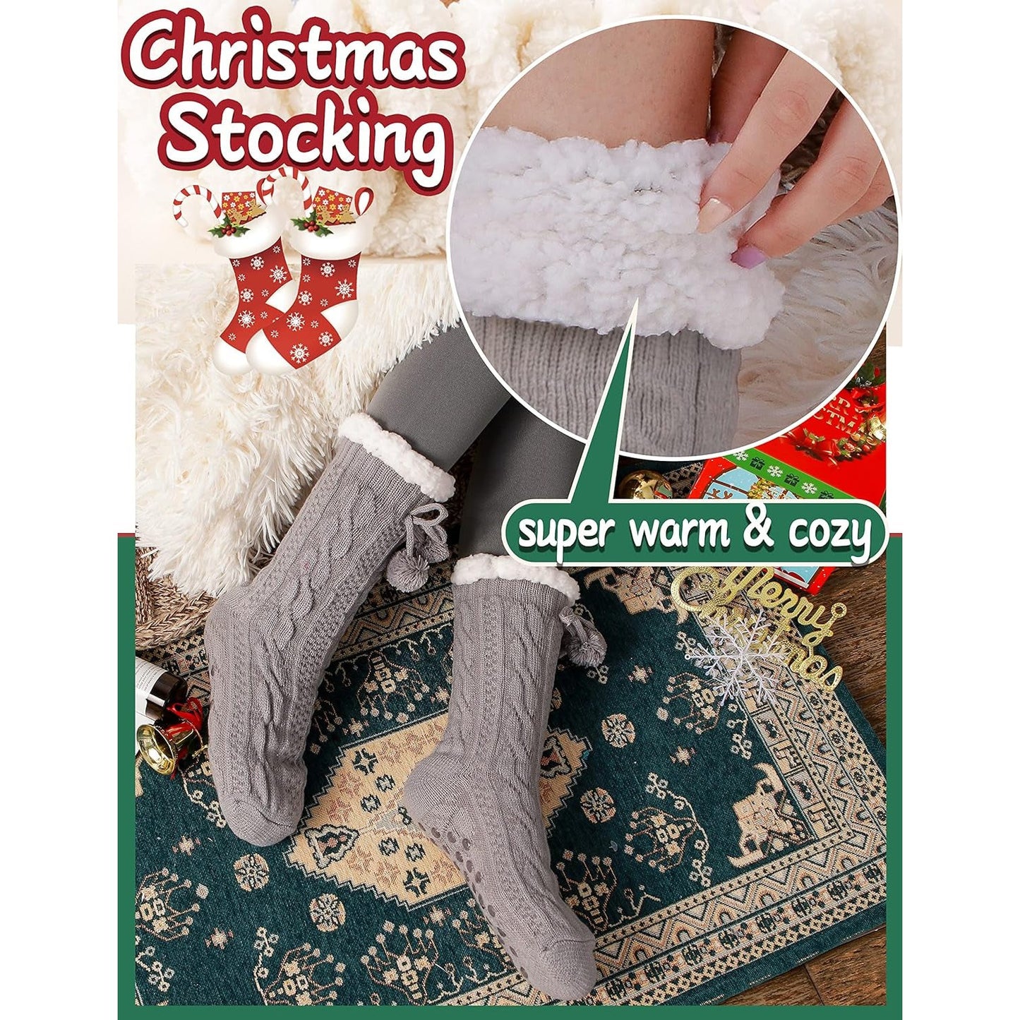 Slipper Fuzzy Socks for Women Fluffy Cozy Cabin Winter Warm Soft Fleece Comfy Thick Socks with Grips