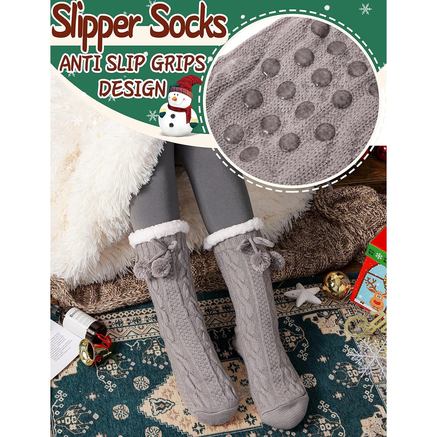 Slipper Fuzzy Socks for Women Fluffy Cozy Cabin Winter Warm Soft Fleece Comfy Thick Socks with Grips