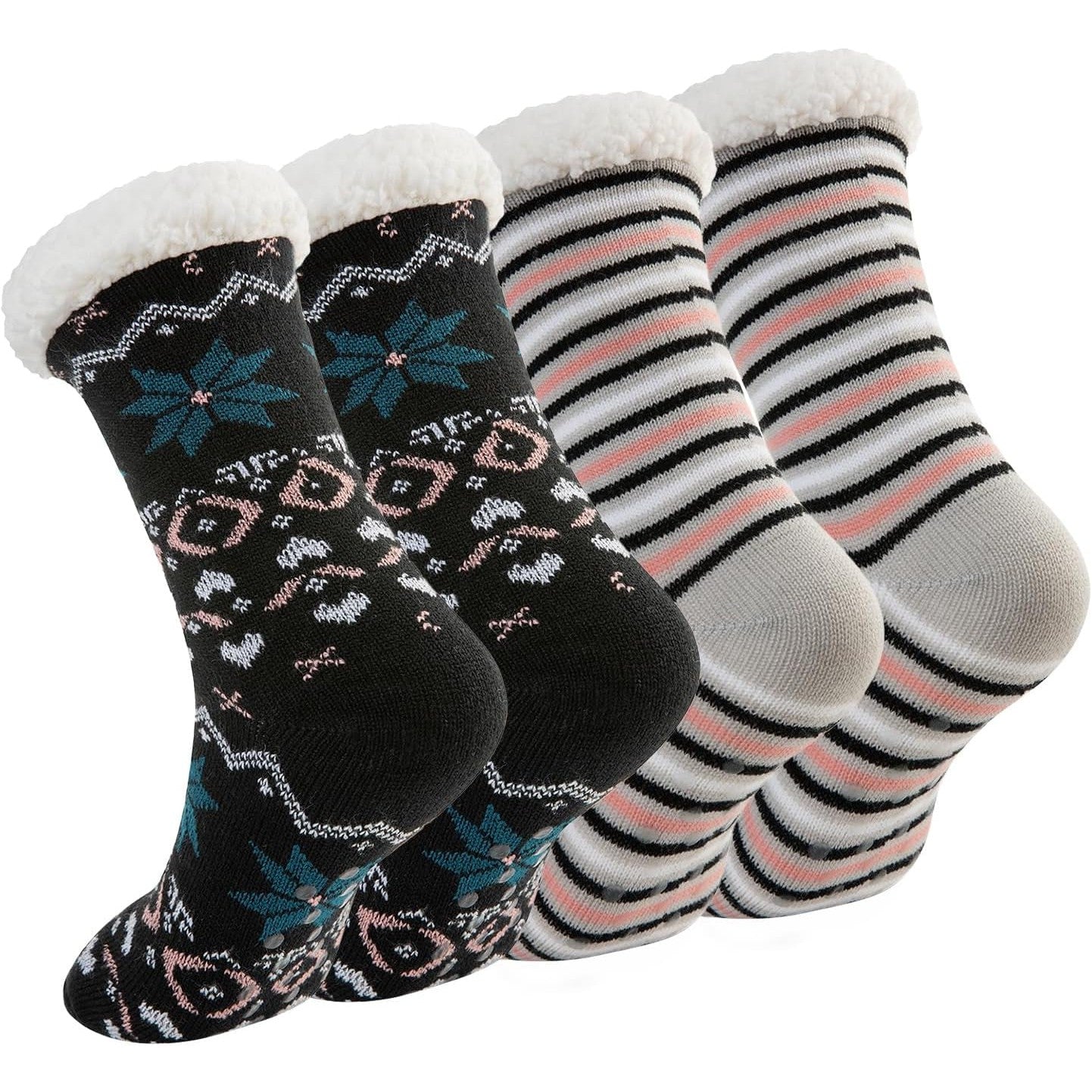 Sock Slippers for Women - 2 Pack Non Slip Socks - Fuzzy Socks Warm Socks with Grippers Sherpa Fleece Lined Thermal