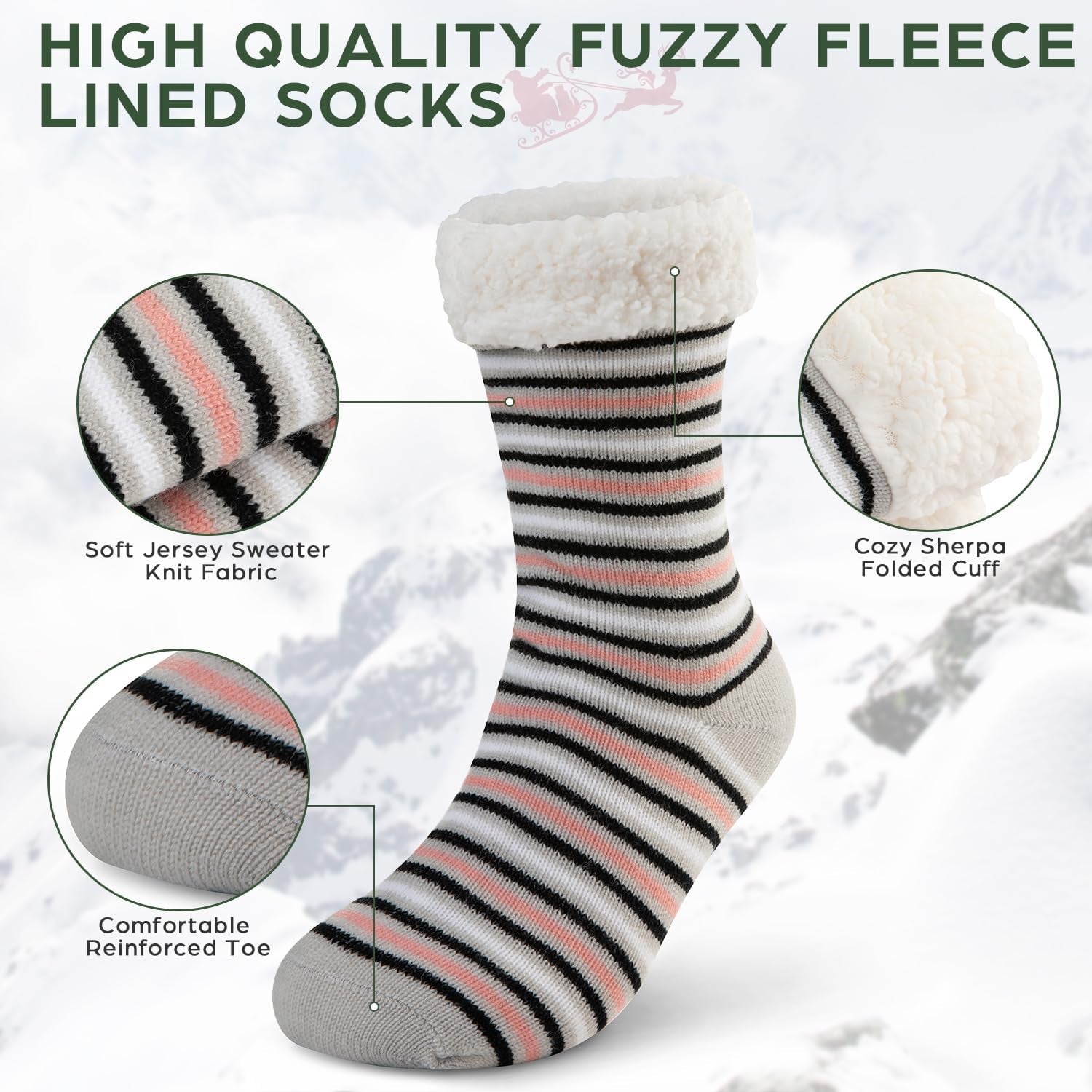 Sock Slippers for Women - 2 Pack Non Slip Socks - Fuzzy Socks Warm Socks with Grippers Sherpa Fleece Lined Thermal