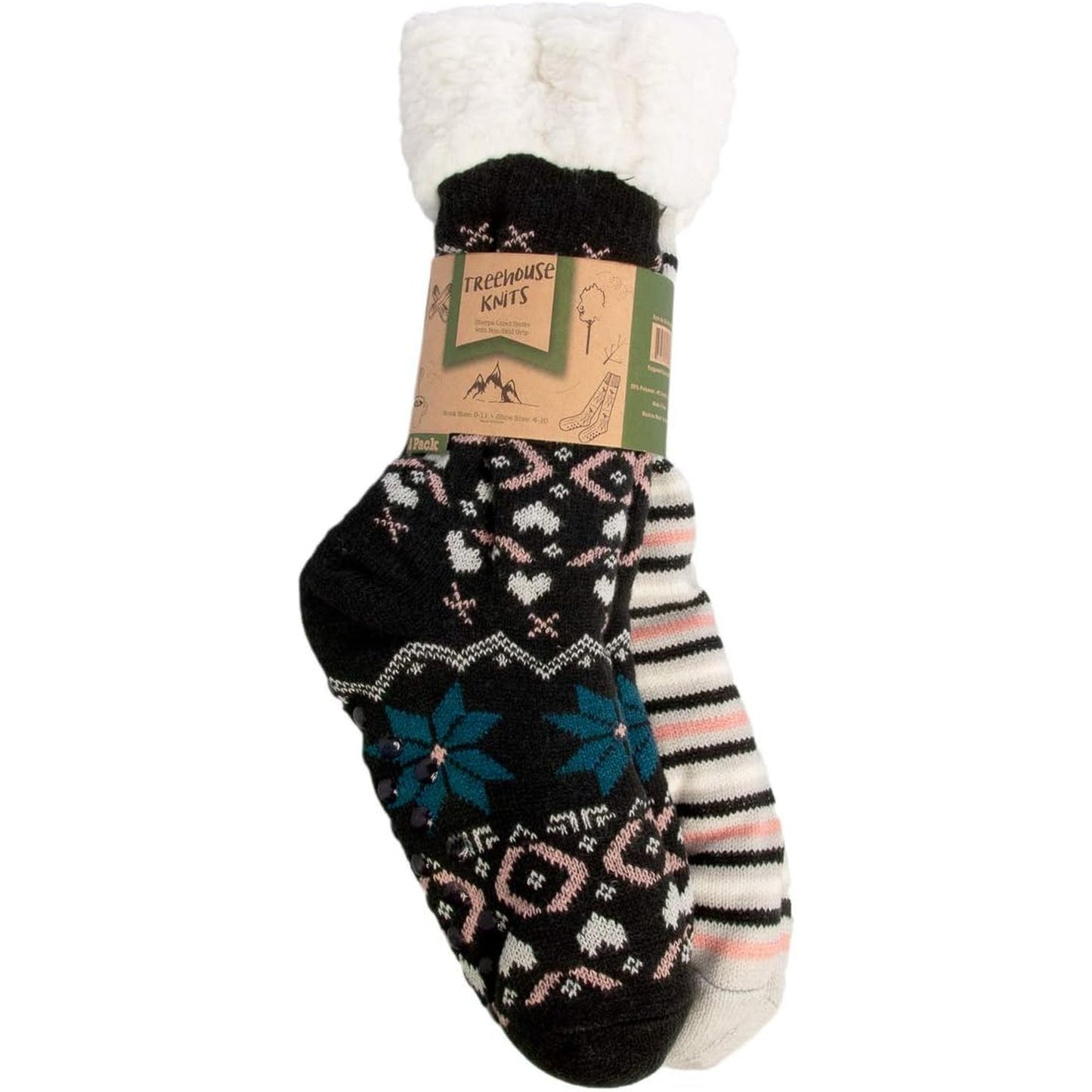 Sock Slippers for Women - 2 Pack Non Slip Socks - Fuzzy Socks Warm Socks with Grippers Sherpa Fleece Lined Thermal